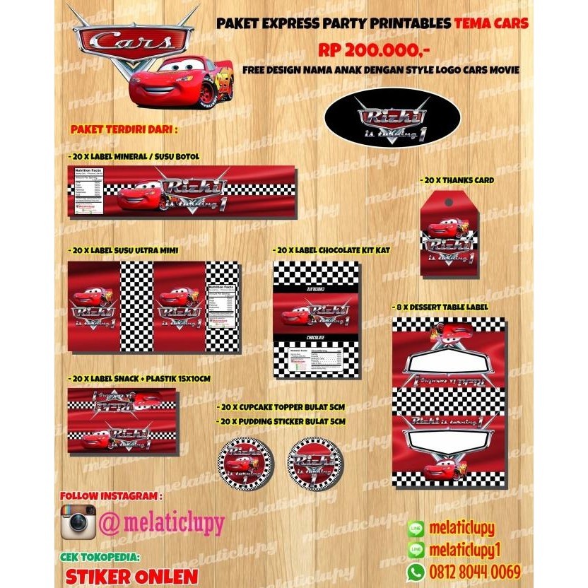 Paket Express Stiker & Label Untuk Ulang Tahun Anak Tema Cars
