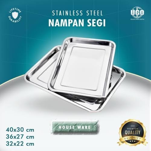 Nampan Stainless Kotak 40x30x4CM Awet Kuat Tebal Tahan Panas 40X30X4CM Baki Serving Tray Saji Makana