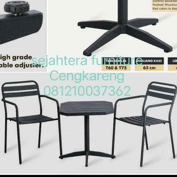 Ready Stok - Meja Kursi Set Taman Outdoor Aluminium Meja Teras Cafe Kursi Serbaguna