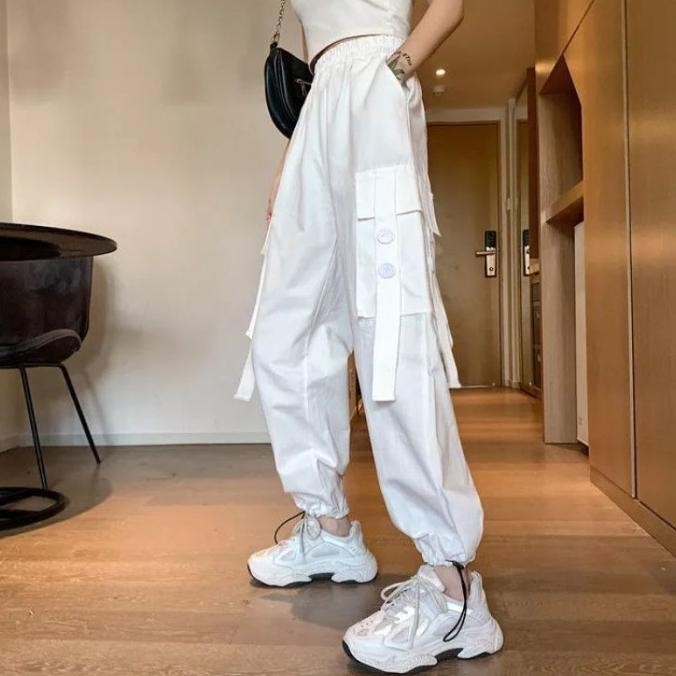 Celana Kargo Panjang Putih Broken White Cargo Jogger Pants Wanita Swag