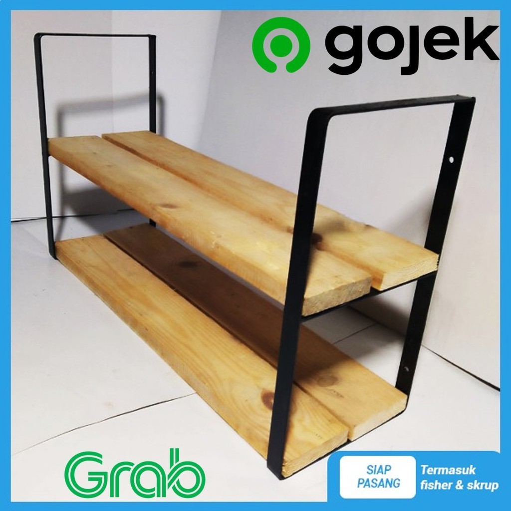 Rak dinding susun besi dan kayu penyimpanan minimalis rak dinding serbaguna