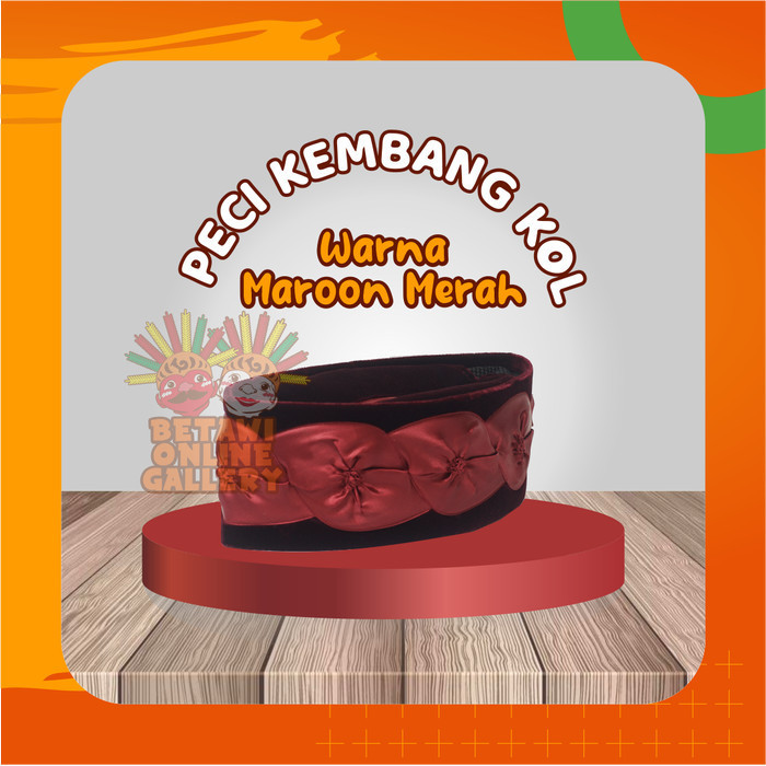 Peci/Songkok/Kopiah Hitam Kembang Kol Merah Silat Betawi