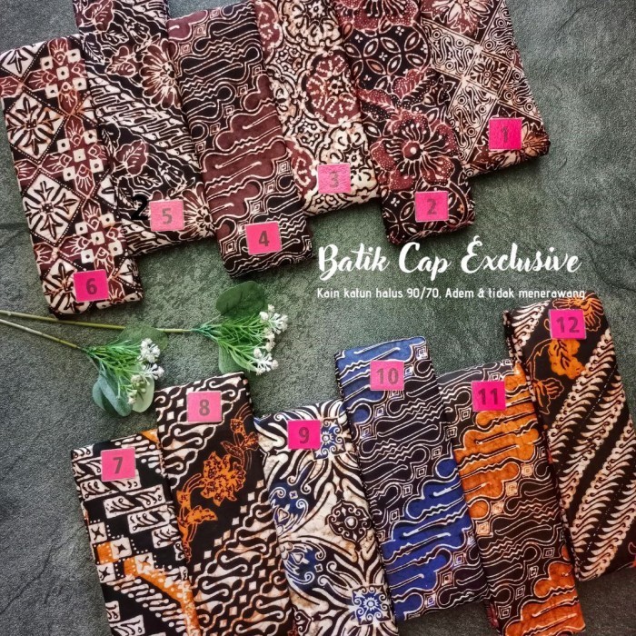 Kain Batik Cap Handmade Sogan Remekan Colet Coklat - Kuning - Biru