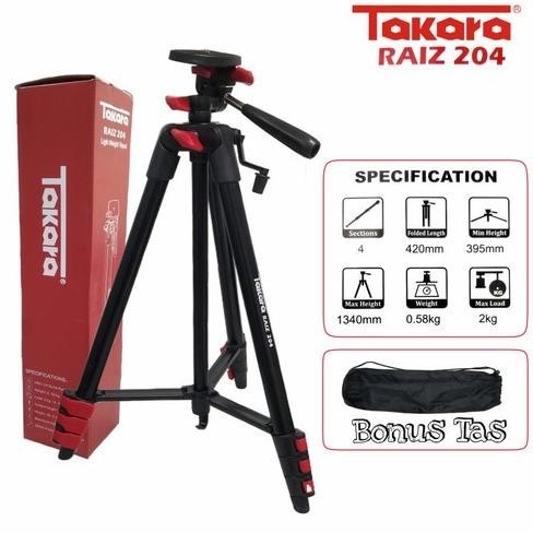 tripod kamera dan HP, takara raiz 204, free tas dan Holder HP GT