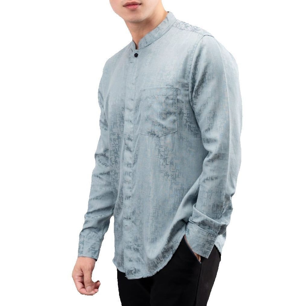 Timofey Baju Kemeja Koko Muslim Kemeja Pria Lengan Panjang Slim Fit Premium Kerah Shanghai Baby Blue