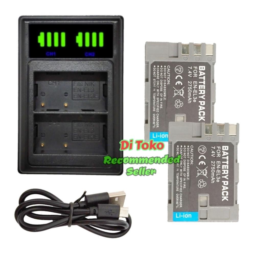 [BARU] Paket Charger Double Slot + Battery For Nikon En-El3e / El3 ( 2750mAh ) Double Power Daya Bes