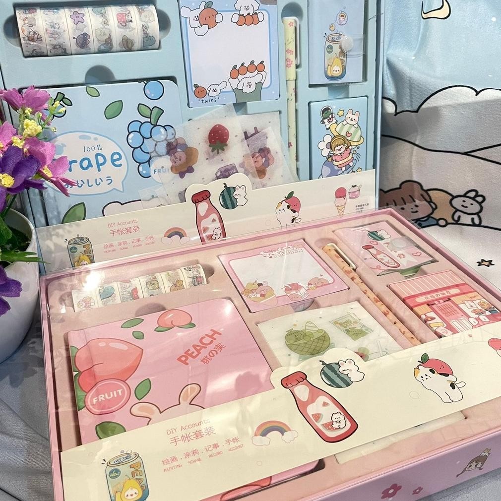 

KOE-1116 Paket Jurnal Alat Tulis 7 in 1 - PASTEL BLUE PINK - hampers hadiah sovenir gift set diary diari journal isi set alat tulis buku memo notes notepad solatip label pen stiker lucu unik alat tulis hadiah sovenir kado kerja sekolah kantor Berkualitas