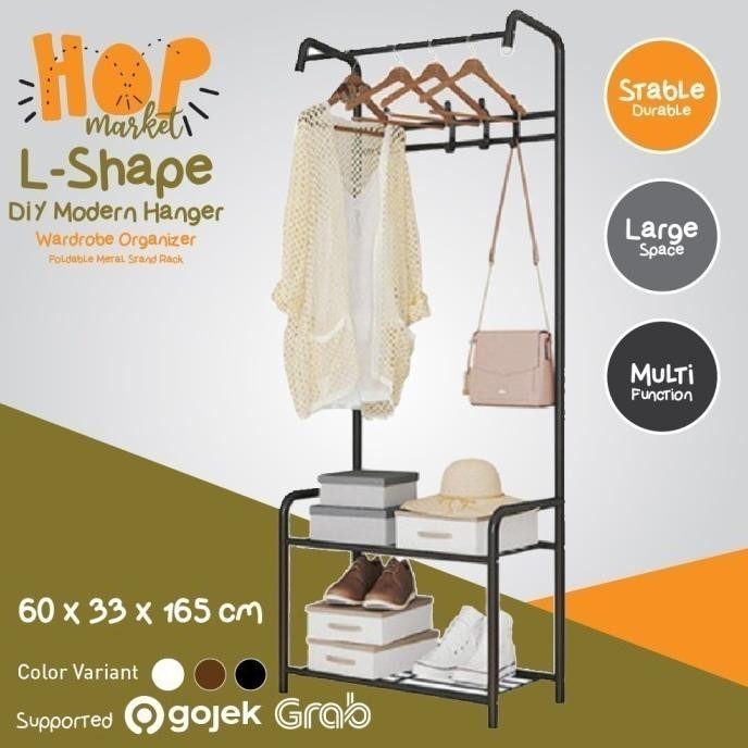 L-SHAPE Rak Hanger Serbaguna Gantungan Pakaian Baju Topi Buku Sepatu