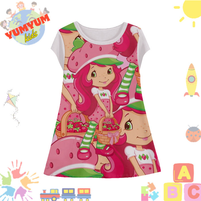 Dress Anak Perempuan Strawberry Shortcake v8 Tunik Anak Wanita Film Animasi Kartun Strawberry Shortc