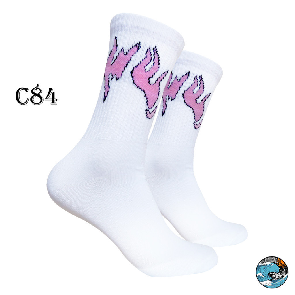 Kaos Kaki Oldschool - Kaos Kaki Skate Emote Api Pink Dasar Putih - Morph.Apparel - C84