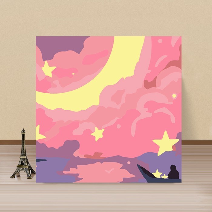 

[BearyGood] Pink Sunset Canvas Painting By Number / Painting kit anak/ Paint by number/ Set Melukis