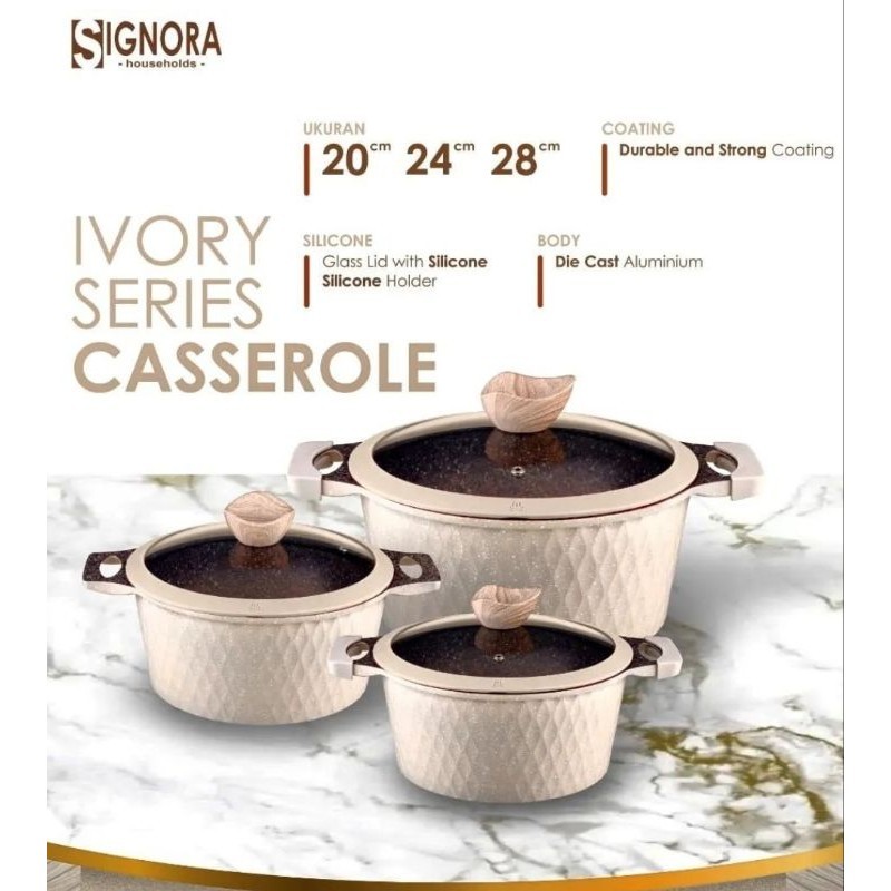 Ivory Series Casserole Signora / Panci Induksi Ivory Series Casserole Panci Set Anti Lengket