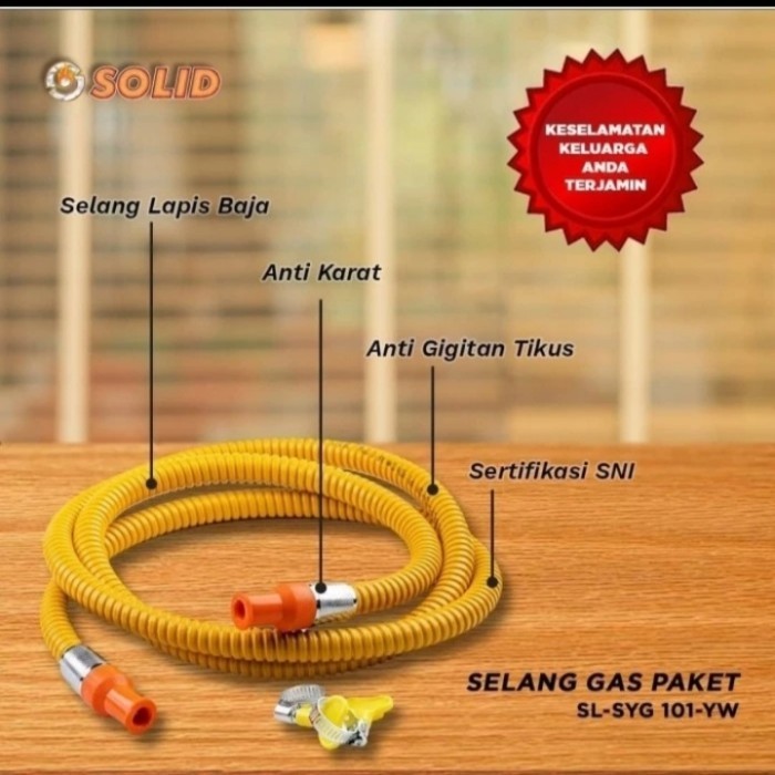 SELANG GAS FLEKSIBEL PREMIUM SOLID ANTI TIKUS LAPIS BAJA 1,8 METER