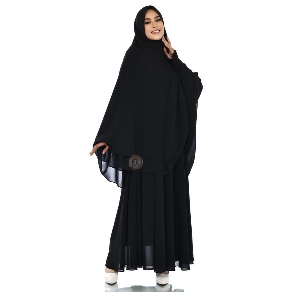 Gamis Umroh & Manasik Haji Set Jilbab Putih Hitam Bahan Ceruti Leyla Gamis Wanita Syari Remaja Kekin