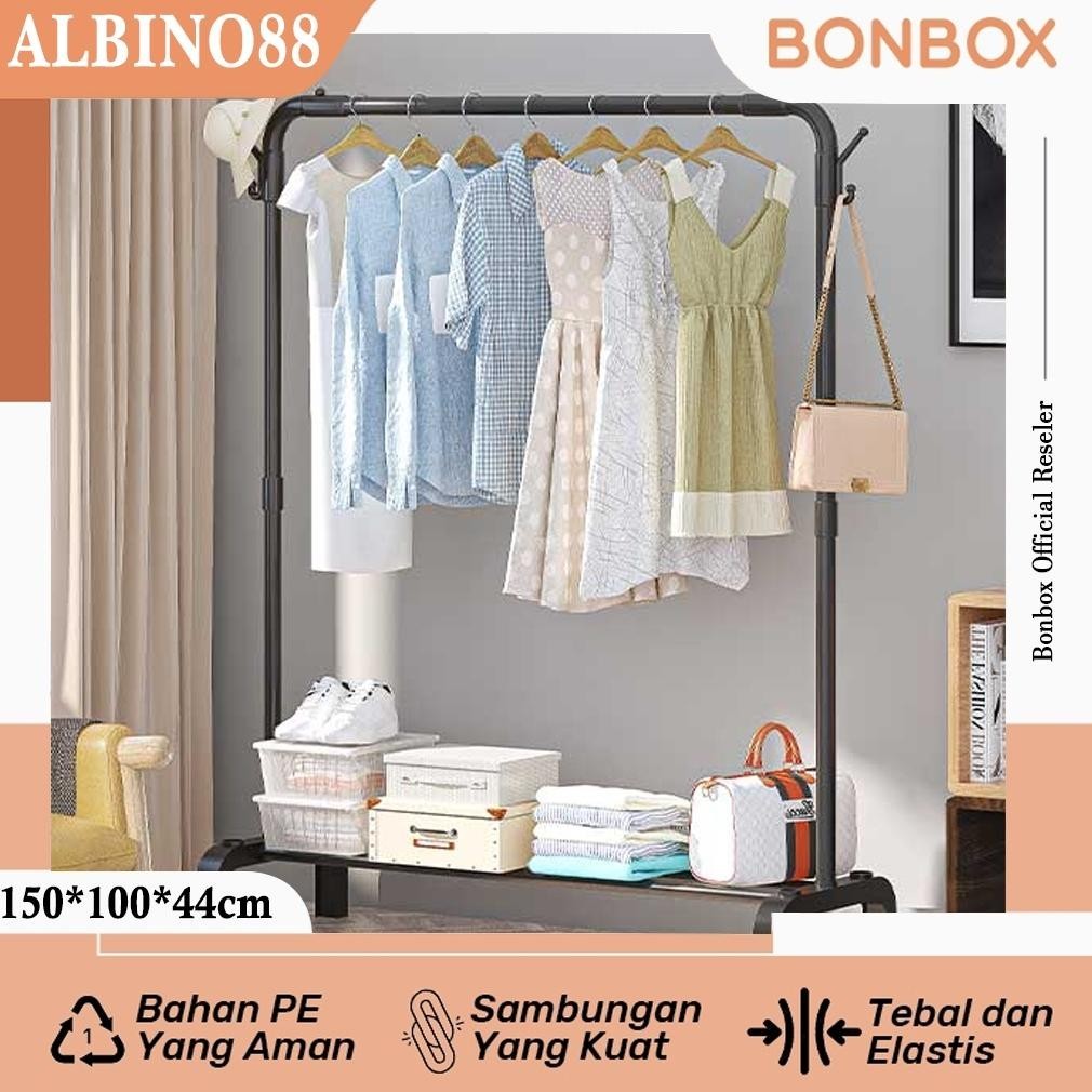 Bw X Bonbox Gantungan Baju Rak Lemari Gawang Jemuran Stand Hanger Butik Tempat Pakaian Sepatu Albino