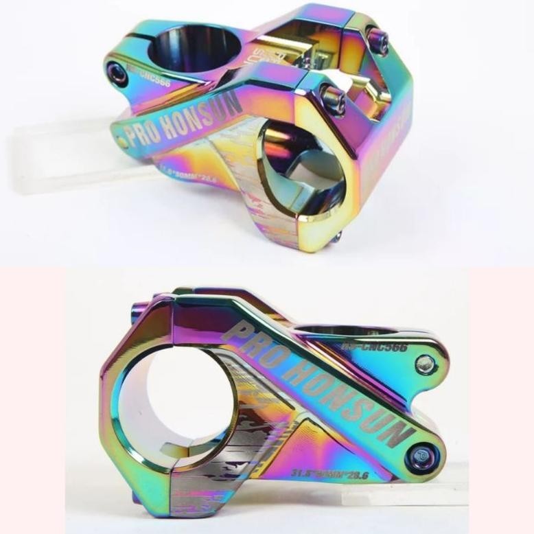 Premium Pro Honsun Stem 31.8 mm Panjang 50 mm  Stem Handlebar Sepeda AM DH Rainbow