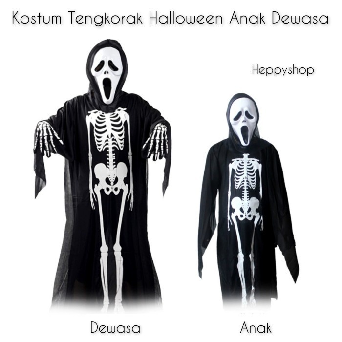 Murah Kostum Tengkorak Skull Scream Halloween Costume Anak Dewasa