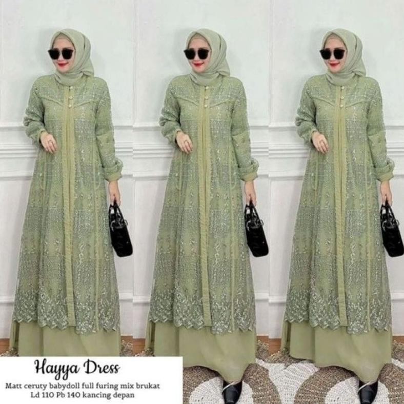 Original Gamis Brokat Pesta Wanita Muslimah Terbaru 2023 / Dress Hayya / Gamis Wanita Bahan Ceruti B