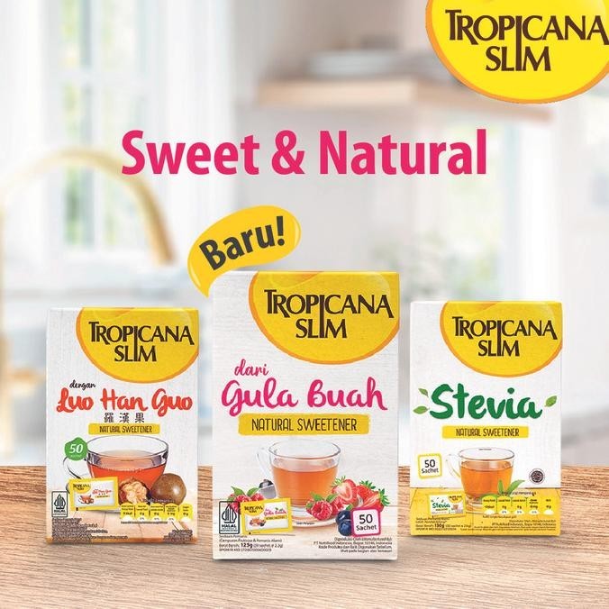

BIG SALE TROPICANA SLIM SWEETENER STEVIA 100 SCH - PEMANIS ALAMI !!!!!
