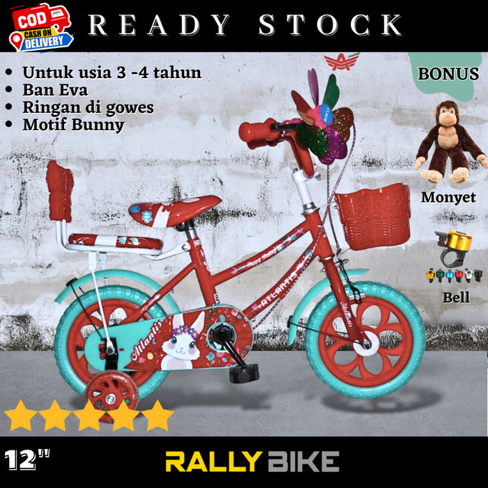 Sepeda Anak Cewek Perempuan Roda 4 Keranjang 12 Inc Usia 3 Tahun 4 Th