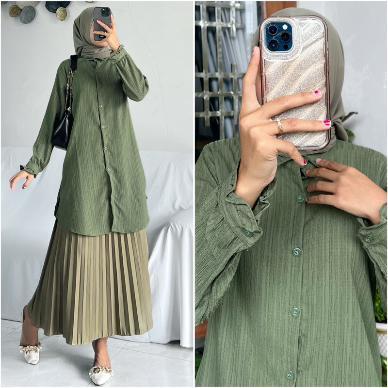 Thunik Cewek Cantik Casual Long Tunic Model Terbaru 2024 Tumik Perempuan Tunik Tonik Full Kancing Dr