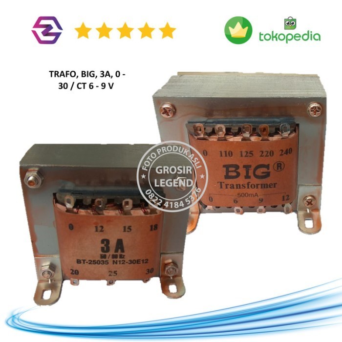 Trafo travo 3A ampere 0 - 30V non CT engkel Big murni tembaga