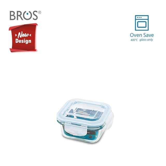 Bros Oven Glass Square 300Ml Food Containercli-In / Kotak Makan Kaca