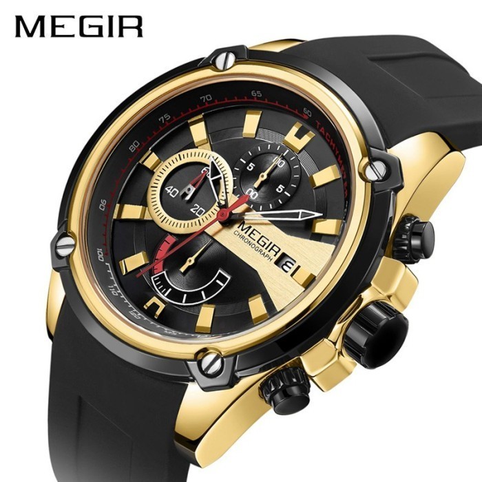 MEGIR 2086 JAM TANGAN PRIA ANALOG CHRONOGRAPH TALI SILICONE ORIGINAL TERBATAS