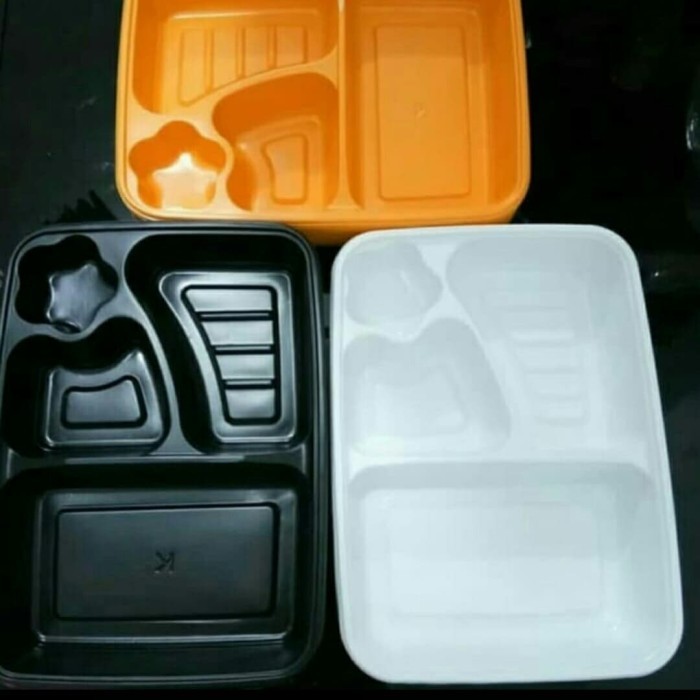 SALE!! MIKA BENTO/MIKA KOTAK MAKAN PLASTIK+TUTUP TRANSPARAN 4SEKAT @50PCS