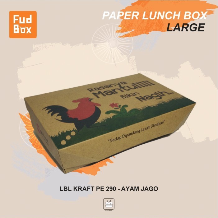 Lunch Box Kraft Size L Motif Ayam / Paper Lunch Food Box - Per 100 Pcs