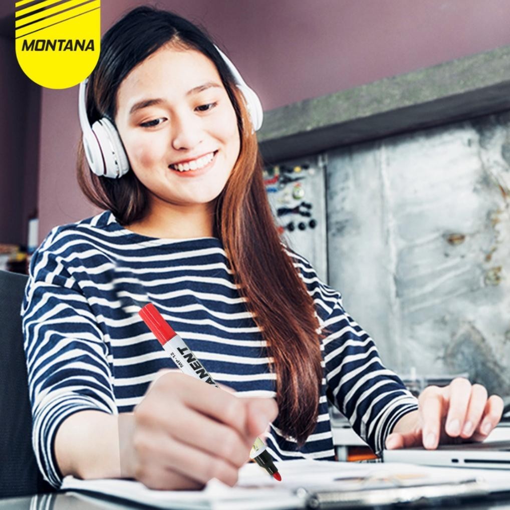 

12 Pcs Spidol Permanen Montana - Bisa Diisi Ulang - Permanent Refillable Marker Mp-12