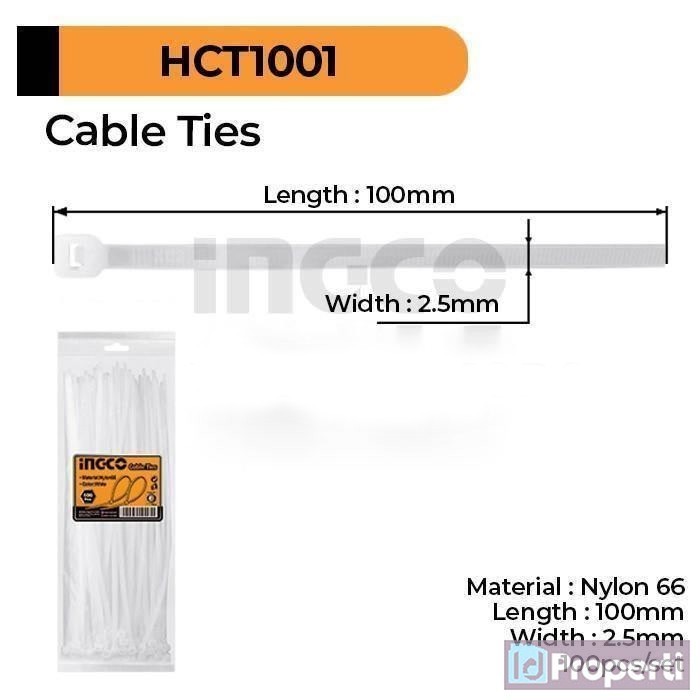 

Ingco HCT1001 Cable Ties 100pcs 10cm Set Tali Ikat Tis Pengikat Putih