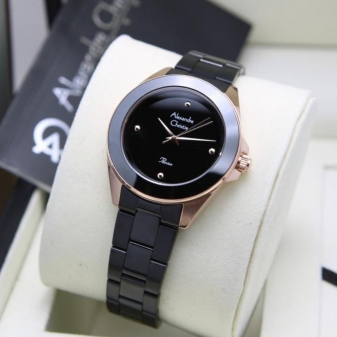 Jam Tangan Wanita Alexandre Christie Original AC2976 Black Rosegold