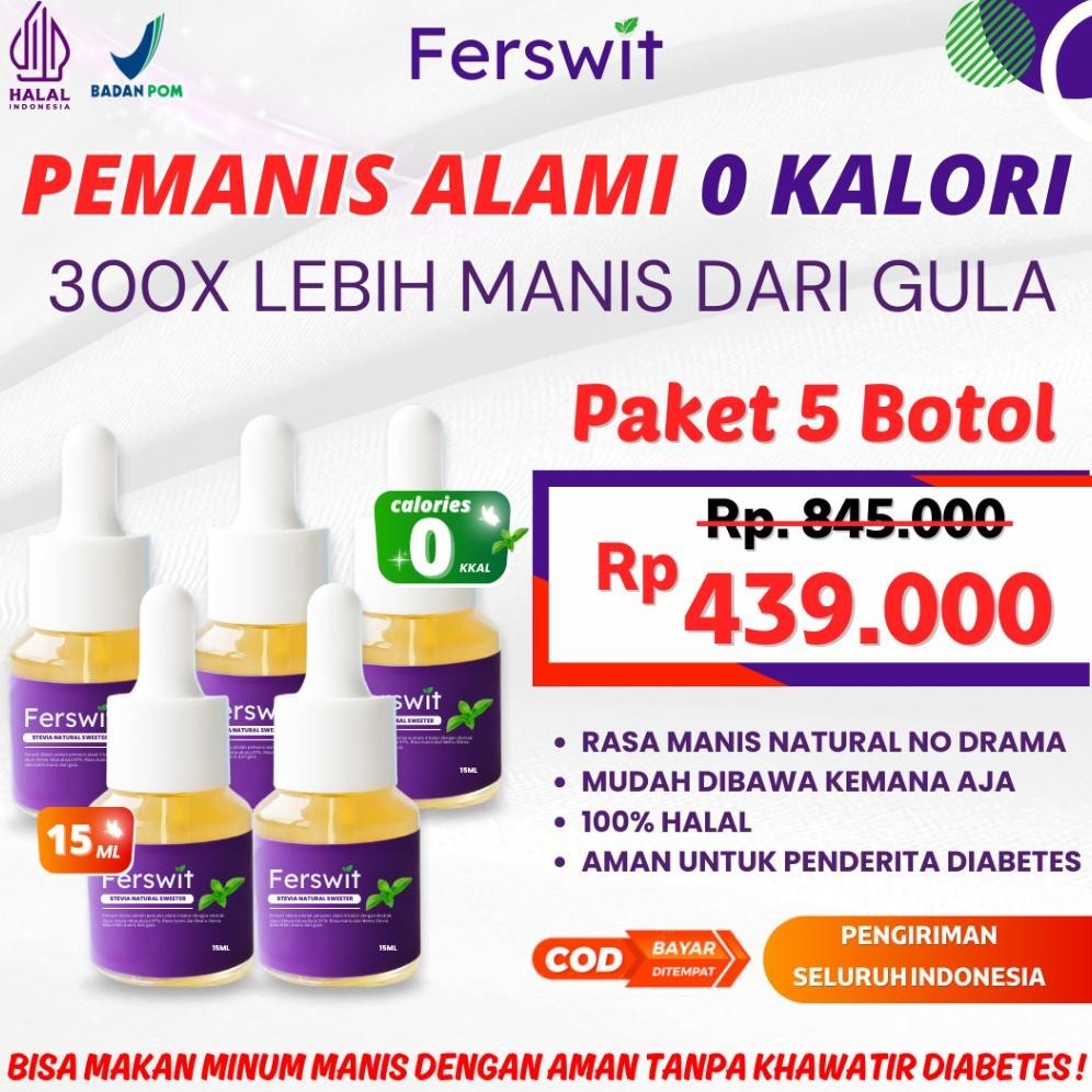 

SEHAT Ferswit Stevia Alami Paket 5 Botol sudah terbukti