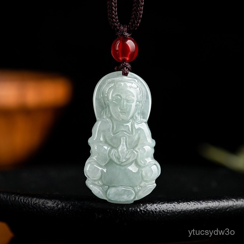 Myanmar AlamiaGiok Liontin Guanyin Kecil, Patung Giok Es Buddha Liontin Giok Pria dan Wanita Liontin