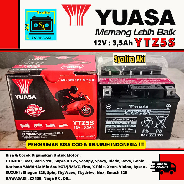 Aki Motor Vario 110, Mio Soul Gt, Gear, Mx King Yuasa Ytz5S Ori Mf