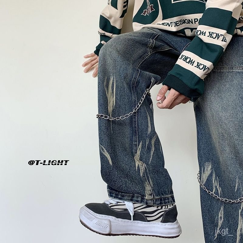 READY Tie-dye Celana Jeans Pria Slim Fit High Waist Casual/Celana Denim Pria Straight Leg High Waist