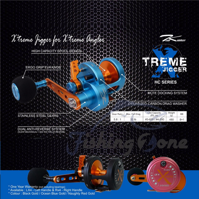 Team Kamikaze Xtreme Jigger OH Reel HC Series LX4 - (Left Handle)