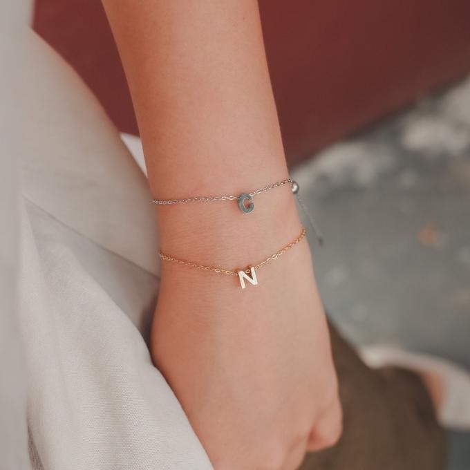 (GELANG A - T SILVER) GELANG INISIAL/ GELANG HURUF - TIDAK KARAT