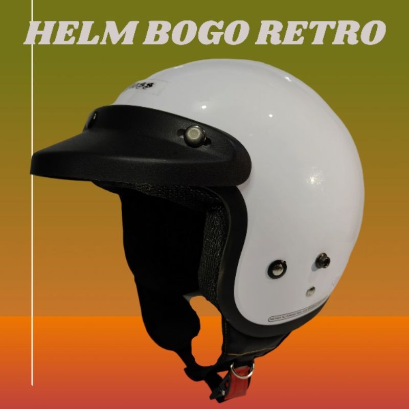 helm bogo retro white putih glossy sni helmet dewasa full leher identik carglos