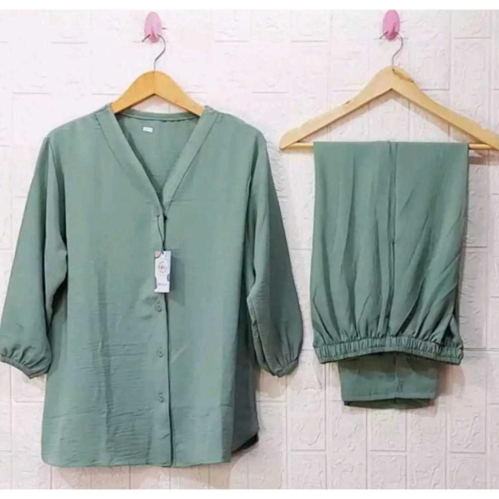 Cuci Gudang Ld.110.120.130 Cm Xl Xxl Xxxl Setelan Andin Kancing Jumbo Set Andin Cringkle Airflow Set