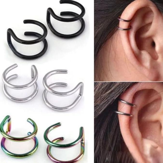 body piercing anting tindik telinga fake palsu jepit stainless steel