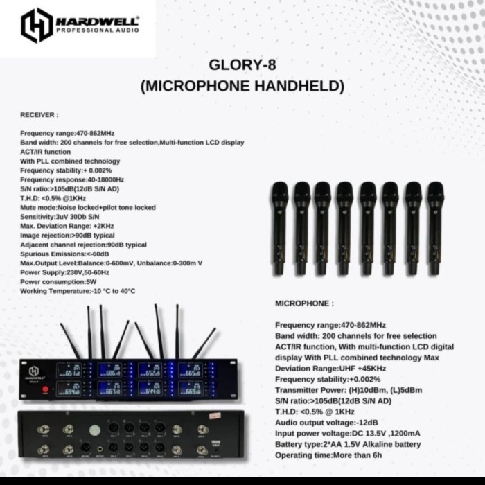 Mic Wireless 8 Channel Hardwell Glory-8 Original 8 Microphone Wireless