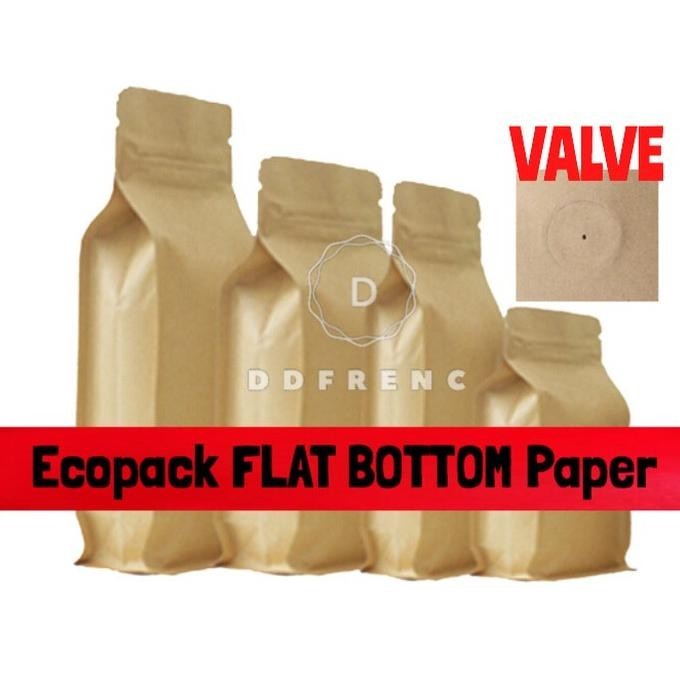 Kemasan Kopi Gusset VALVE ECOPACK FLAT BOTTOM 750 Paper Kraft zipper