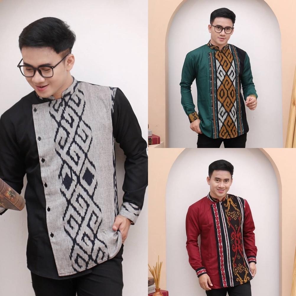 Baju Kemeja Tactical Pria Lapangan Outdoor Lman Shirt Tenun Lengan Panjang Songket Toraja Sumba Jepa