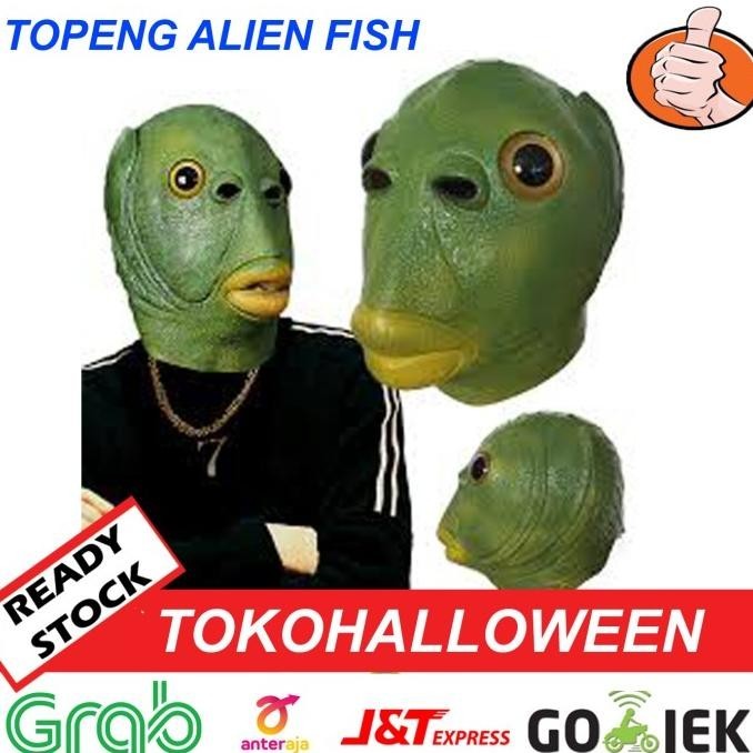 topeng alien hijau topeng ikan lucu kocak