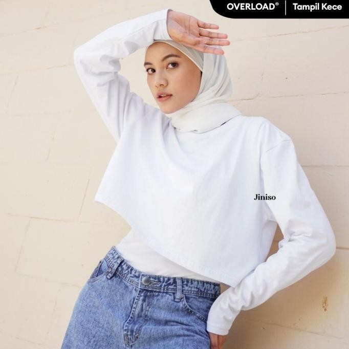 JINISO KAOS CROP TOP OVERSIZE LENGAN PANJANG POLOS T-SHIRT KROP TOP BAJU KAOS KEMEJA WANITA CEWEK PE