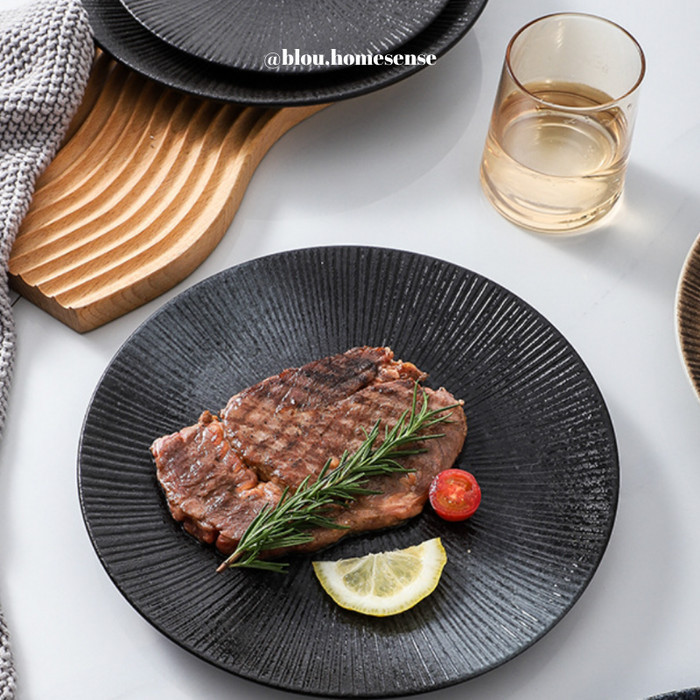 Piring Keramik Hitam Aesthetic Piring Hotel Mewah Modern Estetik