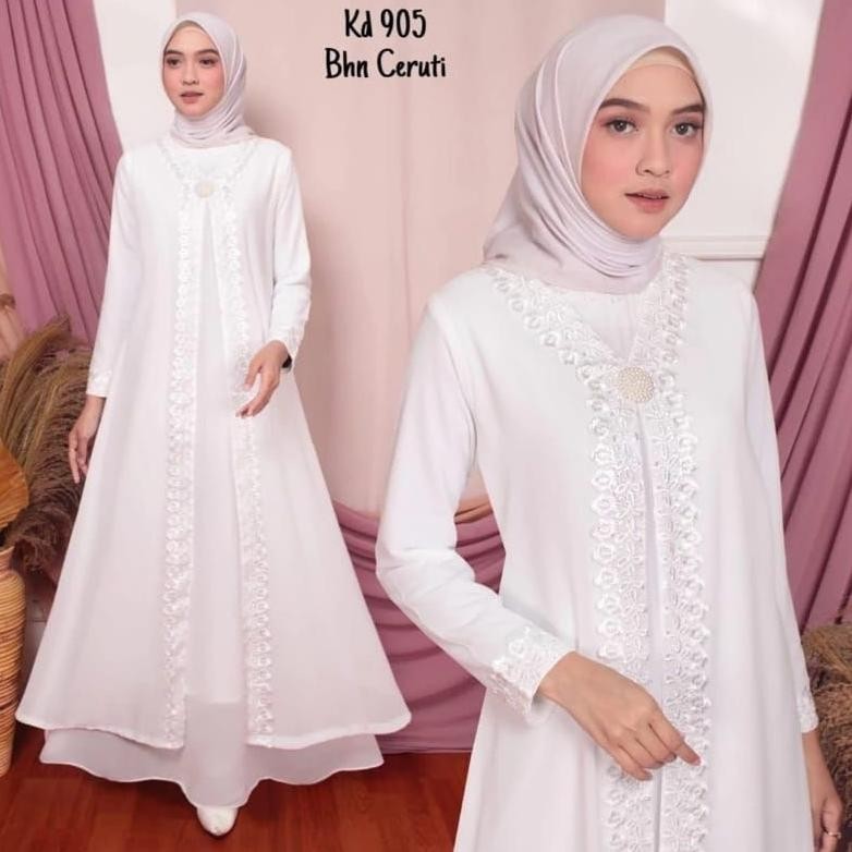 promoo baju muslim putih wanita / busana muslim umroh haji / baju gamis putih tulang /gamis wanita l