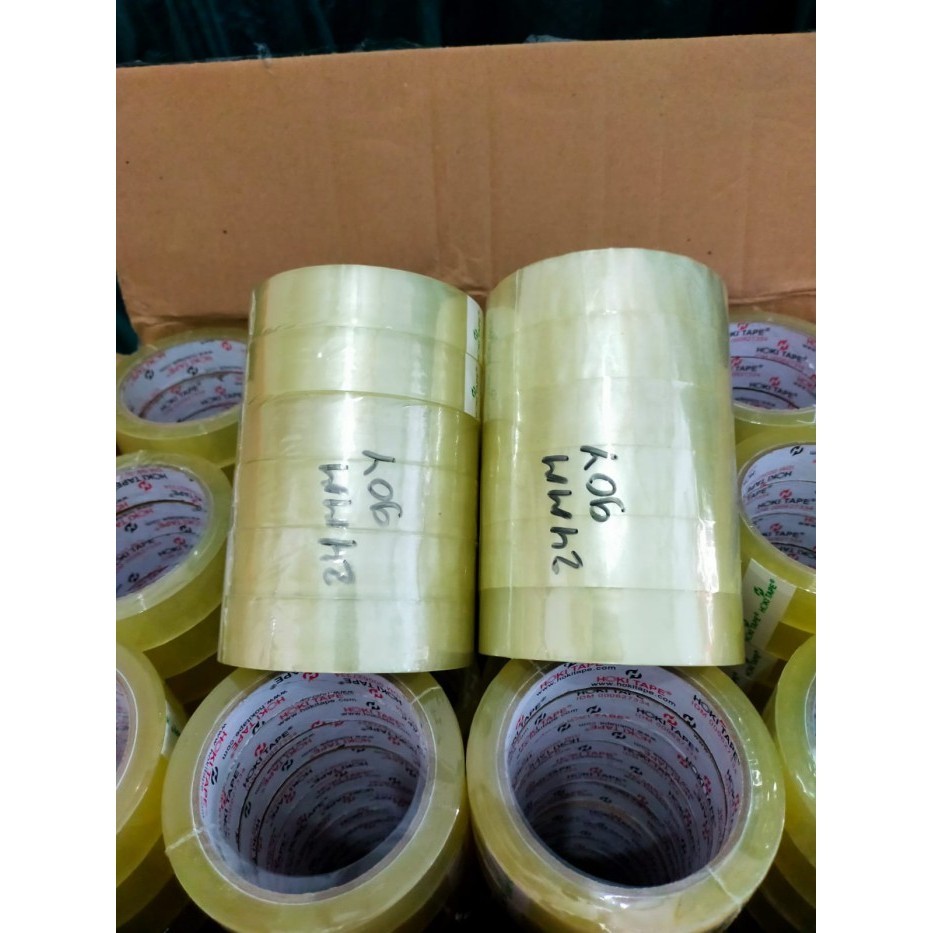 

] Lakban Bening 1 Inch 1 Pak Isi 6 Roll 24mm x 90Yard Selotip Transparan